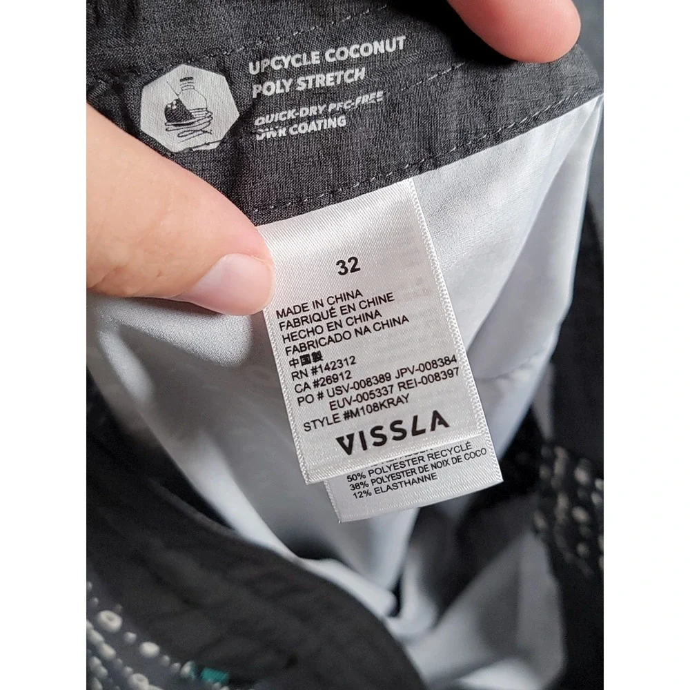 Vissla Board Shorts Mens 32 Black Upcycle Coconut Surf Swim Trunks 9